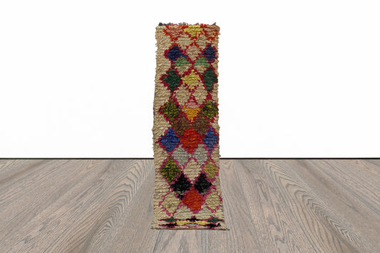 8x2 Feet Vintage Diamond Boucherouite Rug Runner.