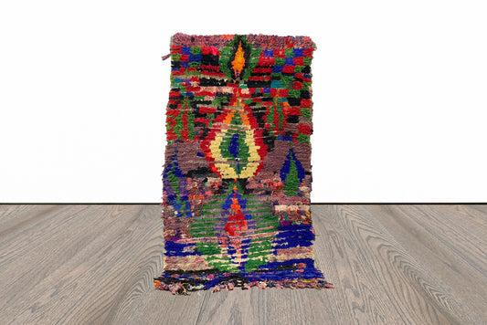 Tapis de couloir marocain vintage coloré de 3 x 5 pieds.