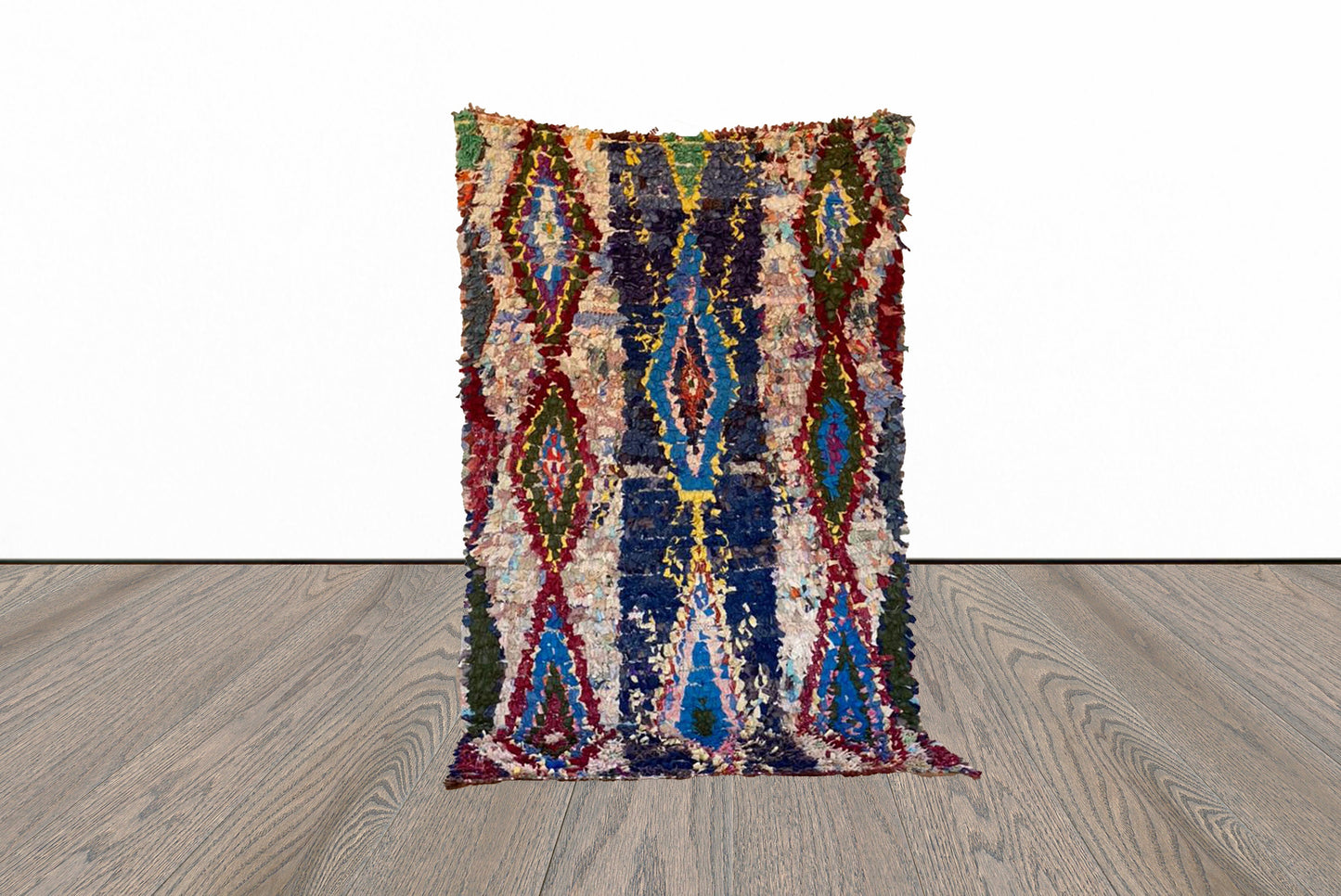 Small Boucherouite Moroccan colorful shag area Rug 3x5.