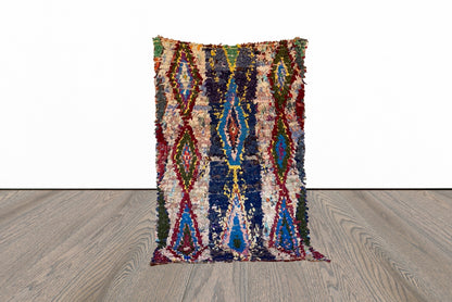 Small Boucherouite Moroccan colorful shag area Rug 3x5.