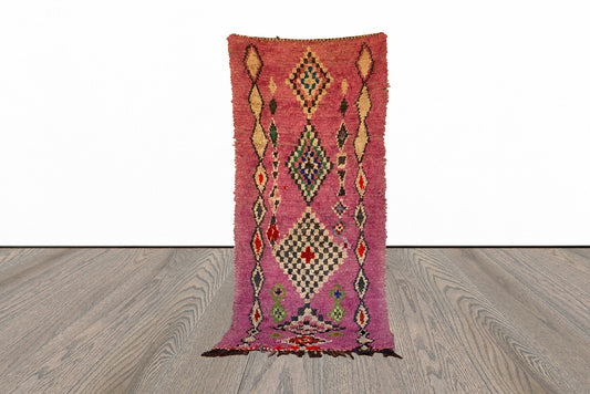 Boujaad Handwoven old large Rug, 4x9 Boucherouite vintage Moroccan Rugs.