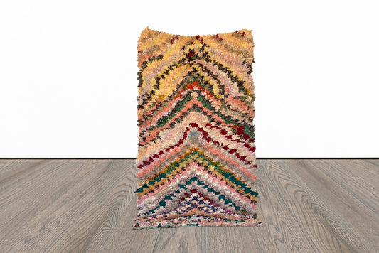 4x7 Boucherouite Moroccan checkered Chevron area Rug.