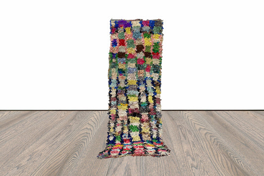 Tapis de couloir Boucherouite Squire vintage 2x9 pieds.