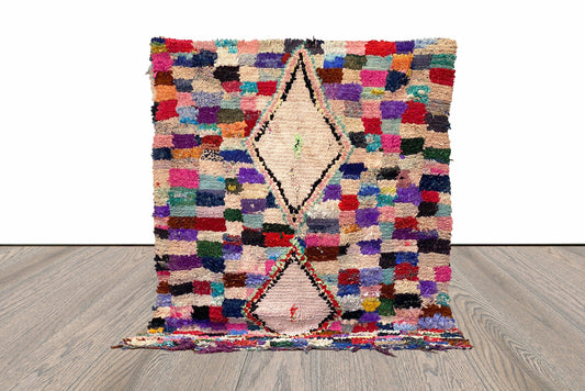 5x4 Feet Colorful Boucherouite Area Rug.