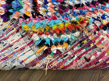 Boucherouite Vintage colorful narrow runner Rugs, 3x9 Moroccan checker chevron Rug.