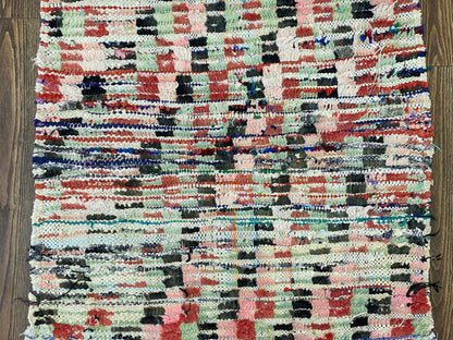 Narrow Checkered Berber runner Rug, 3x8 Morrocan Faded checkerboard narrow runner Rug.