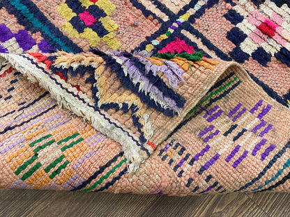 Morrocan Small vintage Grid Rug 3x6, Berber colorful area Rug.