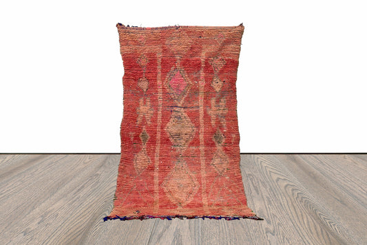 7x4 Feet Vintage Moroccan Red Area Rug.