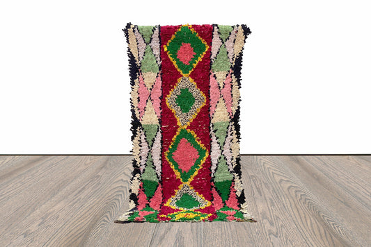 6x3 Feet Diamond Boucherouite Colorful Runner Rug.