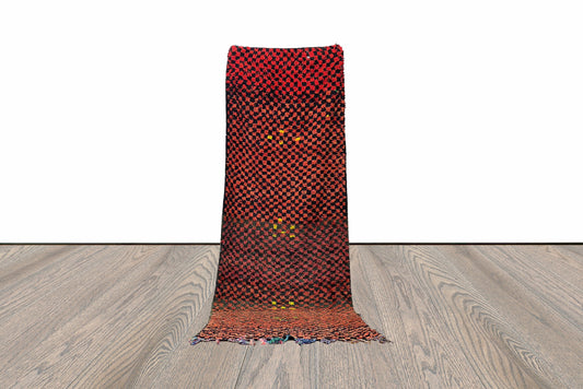 Tapis de couloir vintage en coton rouge et noir 3x10 pieds.