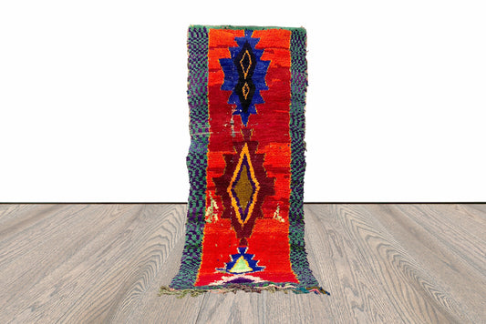 9x3 Feet Colorful Moroccan Vintage Runner Rug.