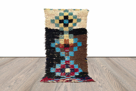 Tapis de couloir marocain coloré vintage 2x6 pieds.