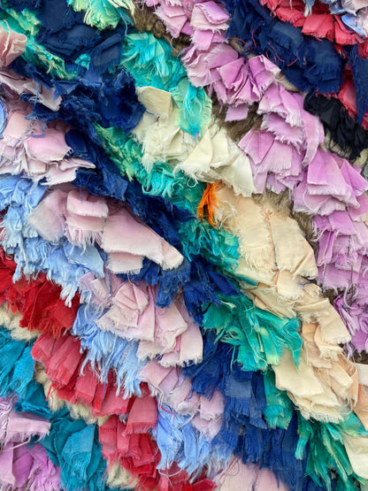 3x7 Chevron Boucherouite colorful narrow runner Rugs, Moroccan vintage Rug.