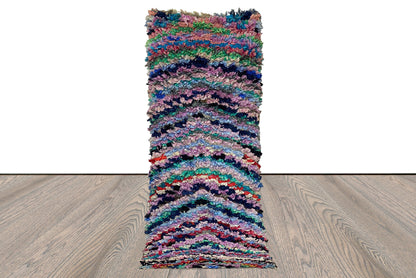 3x7 Chevron Boucherouite colorful narrow runner Rugs, Moroccan vintage Rug.