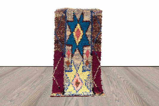 6x3 Vintage Boucherouite Moroccan Runner Rug.