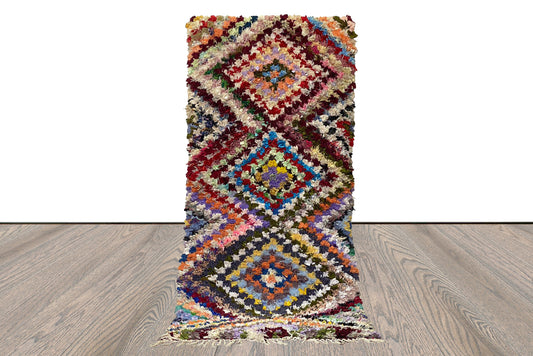 4x8 Boucherouite Colorful Vintage Rug , Moroccan woven old fabric shag Rug.