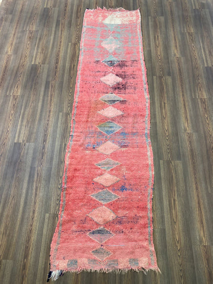 3x10 Moroccan narrow runner Rug, Bohemian Home décor Faded Red Rug.
