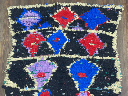 3x9 Colorful Diamond Boucherouite Runner Rug.