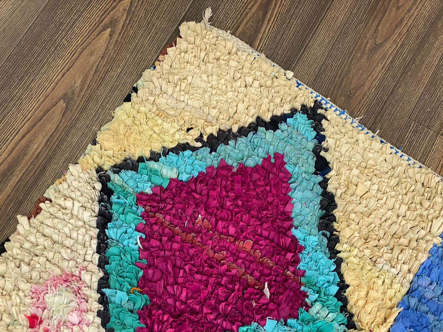 3x9 Diamond Colorful Boucherouite Runner Rug.