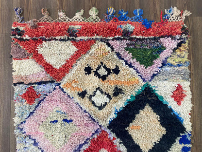 3x9 Diamond Colorful Boucherouite Runner Rug.