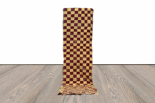 Tapis de couloir marocain en coton à carreaux 3x10.