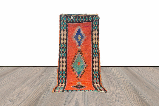4x8 Vintage Boucherouite Orange Runner Rug.