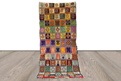 4x10 Berber colorful grid Rugs, Vintage Moroccan large runner Rug.