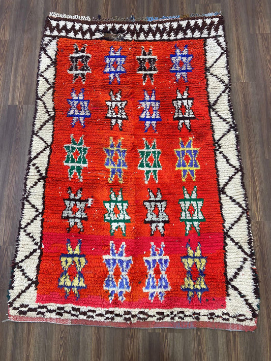 Berber Moroccan Handwoven red large Rugs, 4x7 Vintage area Rug.