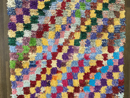 5x3 Checkered Boucherouite Colorful Rug Runner.