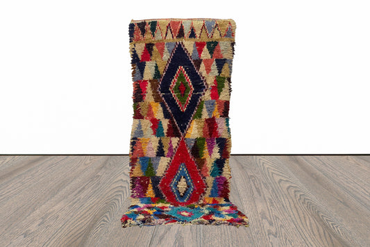9x3 Tribal Azilal Vintage Runner Rug, Moroccan Berber Rug.