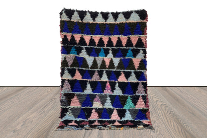 3x4 Moroccan colorful diamond Rug, Berber vintage small narrow runner Rug.