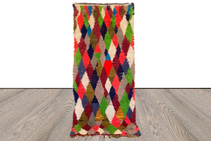 Moroccan vintage rug, 3x7 FT, Woven Diamond colorful Narrow runner Rugs.