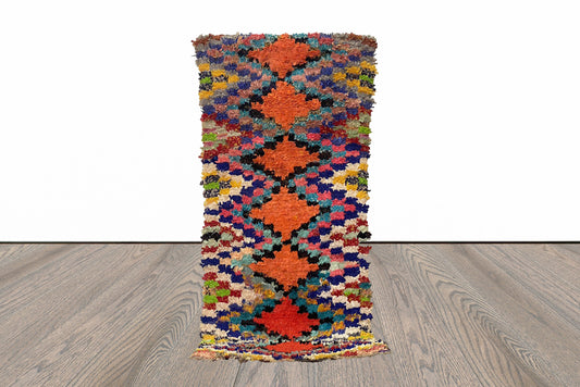 7x3 Diamond Boucherouite Colorful Rug Runner.