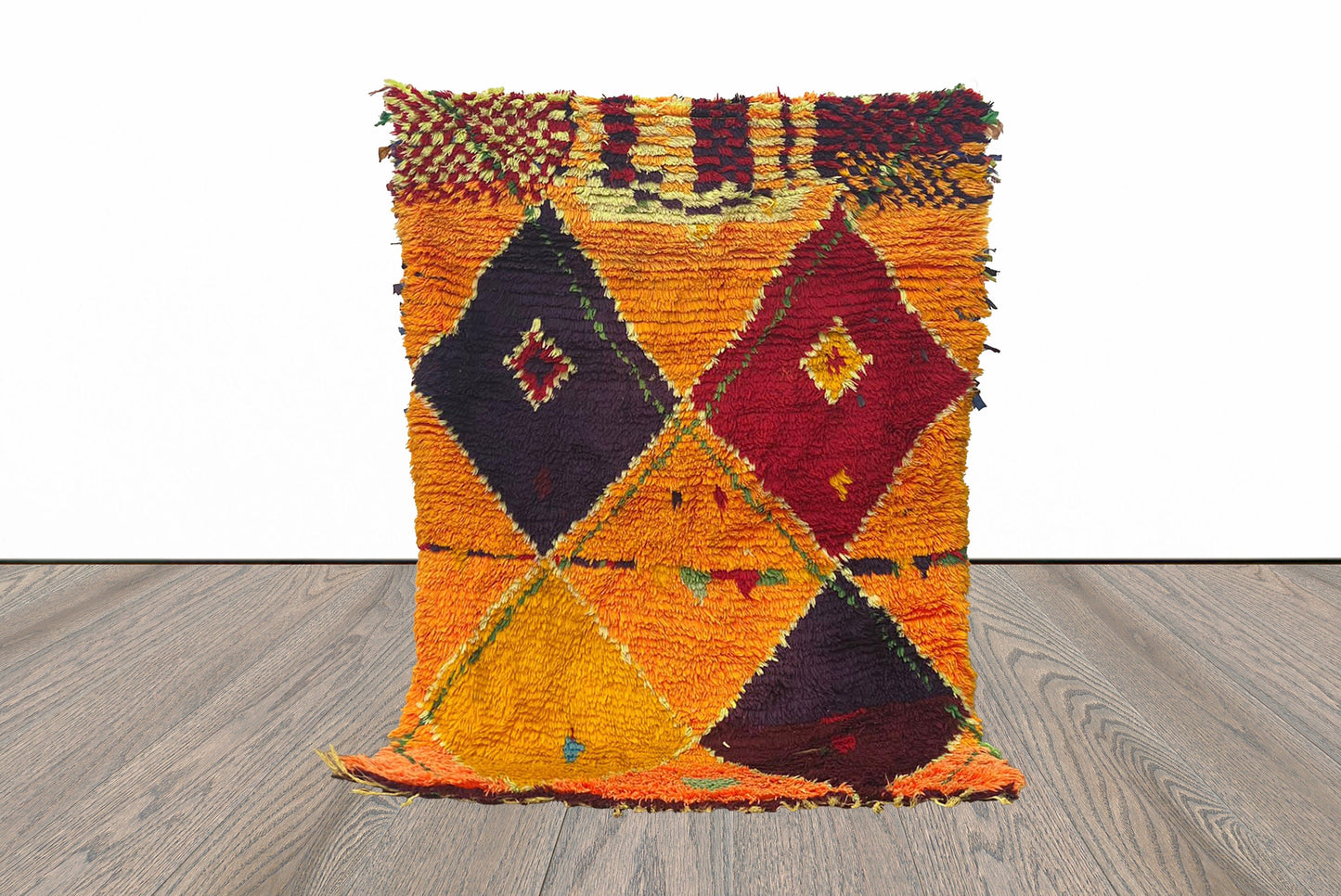4x3 Vintage Moroccan Diamond Runner Rug.
