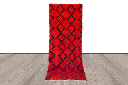 3x8 Red Woven Moroccan vintage Berber runner rug.