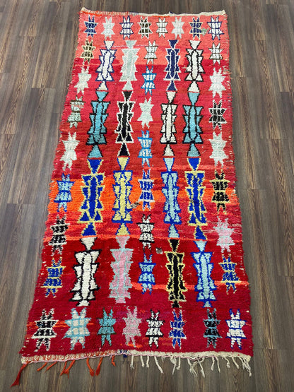 4x9 Vintage Colorful Moroccan Berber Area Rug.