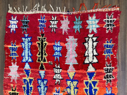 4x9 Vintage Colorful Moroccan Berber Area Rug.