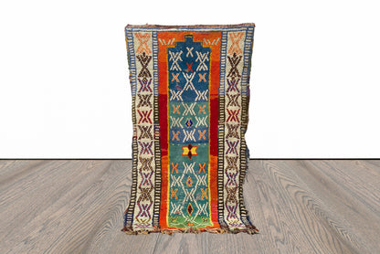 7x4 Multicolor Azilal Vintage Moroccan area Rug.