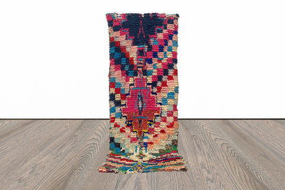 3x8 Checker Boucherouite Vintage Moroccan Vintage Rug.