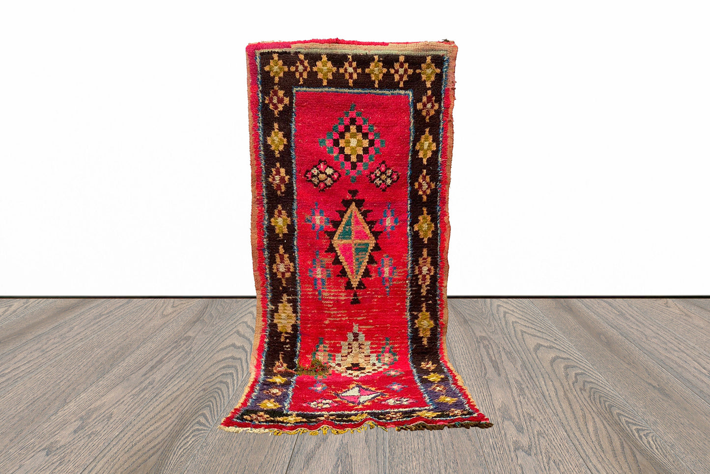 3x8 Unique Moroccan Berber Hallway Rug, Colorful Runner Rug.