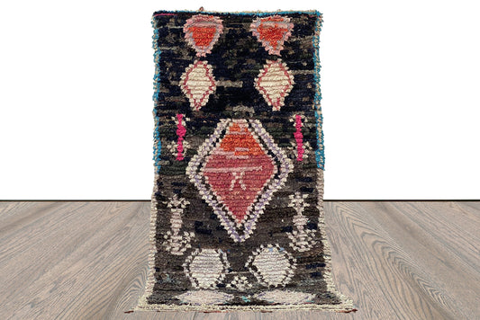 4x8 Moroccan Boucherouite Vintage large shag area Rug, Berber woven Rug.