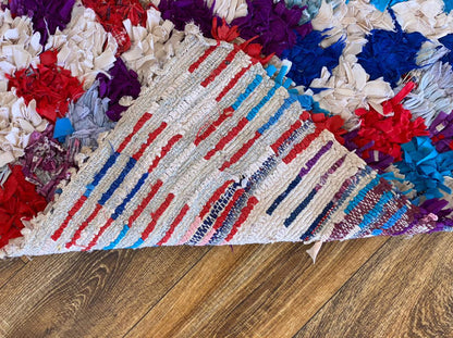 3x7 Checkered Colored Boucherouite Narrow Runner Rug.