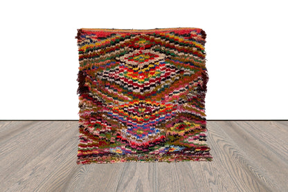Moroccan vintage woven checkered colorful area rug 4x5.