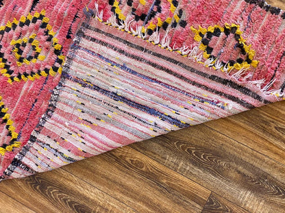 Faded Pink runner Rugs 3x8, Vintage Moroccan woolen Berber Rug.