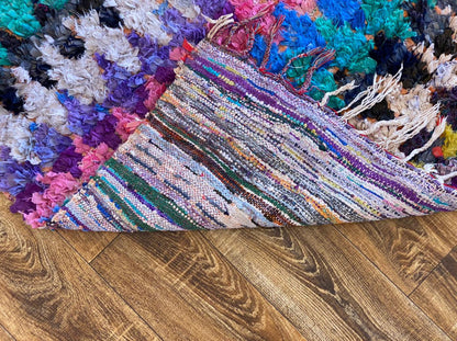 Flooring Colorful Diamond Boucherouite Rugs, 3x8 Narrow vintage woven Tribal Berber Rugs.