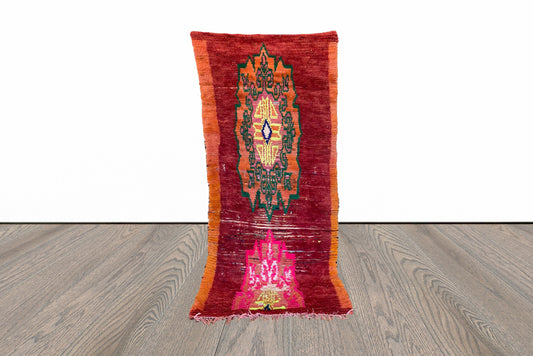 Red Moroccan area Rug, 3x7 Tribal Berber Handwoven area Rugs.