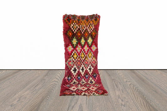 Diamond Narrow Small Runner Rug, 3x6 Handwoven Vintage Moroccan Rug.