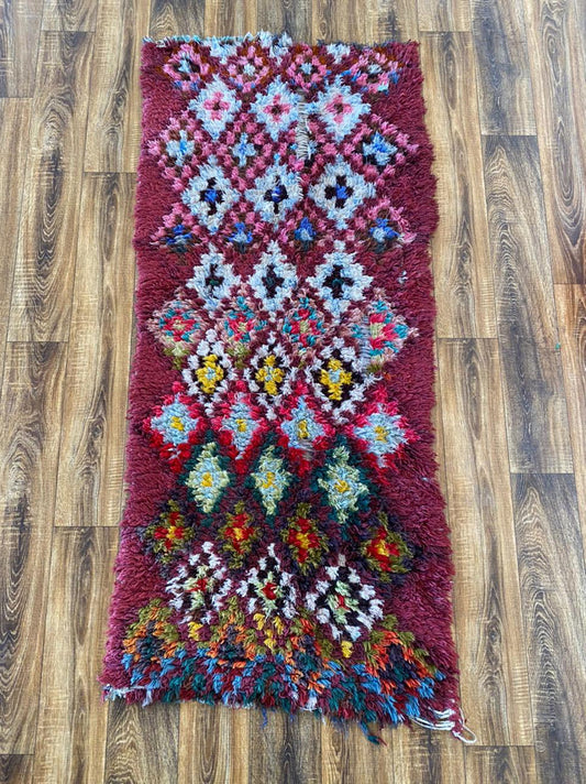Diamond Narrow Small Runner Rug, 3x6 Handwoven Vintage Moroccan Rug.