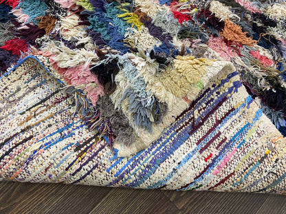 Berber vintage colored shag Rug, 3x5 Moroccan narrow small runner Rug.
