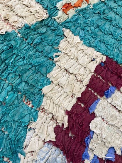 Boucherouite diamond colorful Extra narrow Rug. Moroccan Berber old runner Rugs 2x7.